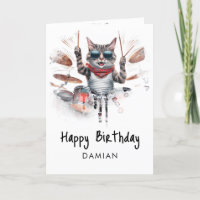 *~*  Hip Cool Cat DRUMMER AP91  Birthday Card