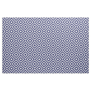 Hip Dark Blue Ikat Diamond Squares Mosaic Pattern Fabric