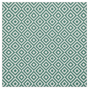 Hip Dark Green Ikat Diamond Squares Mosaic Pattern Fabric