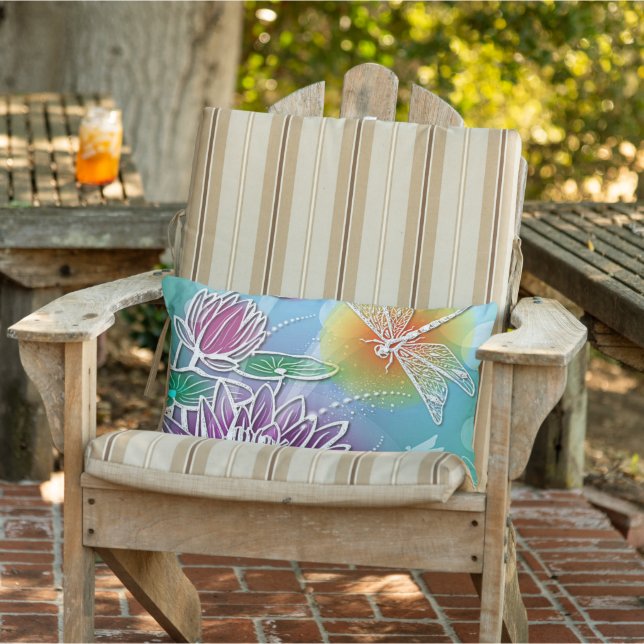 Hip Dragonfly Pretty Modern Summer Floral Art Lumbar Pillow (Chair)