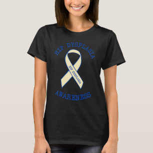 Hip Dysplasia Awareness Floral Blue White Ribbon D T-Shirt