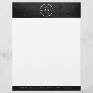 HIP & EDGY MONOGRAM LOGO with ARROW on BLACK WOOD Letterhead