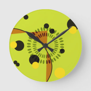 Hip Green and Black Geometric Circles Pattern Round Clock