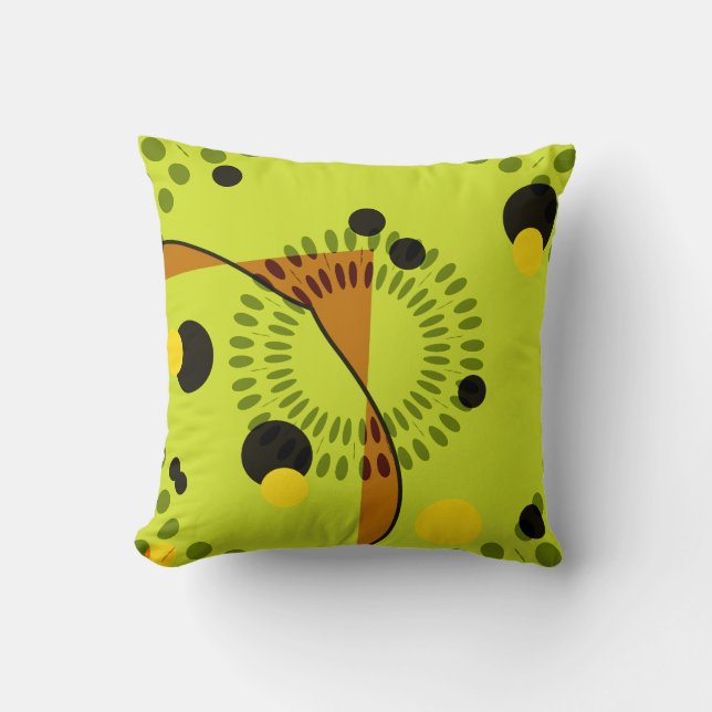 Hip Green and Black Geometric Circles Pattern Throw Pillow (Front)