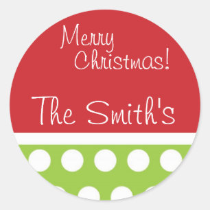 Hip Green and Red Personalized Christmas Stickers