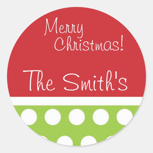 Hip Green and Red Personalized Christmas Stickers (Front)