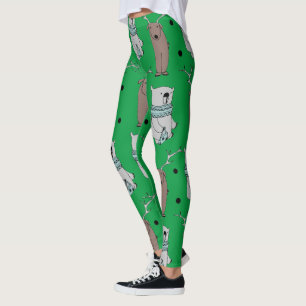 hip green holidays christmas animals bear reindeer leggings