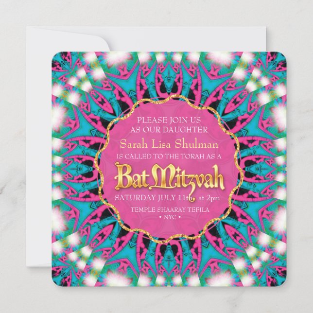 Hip Groovy Princess Bat Mitzvah Invitation (Front)