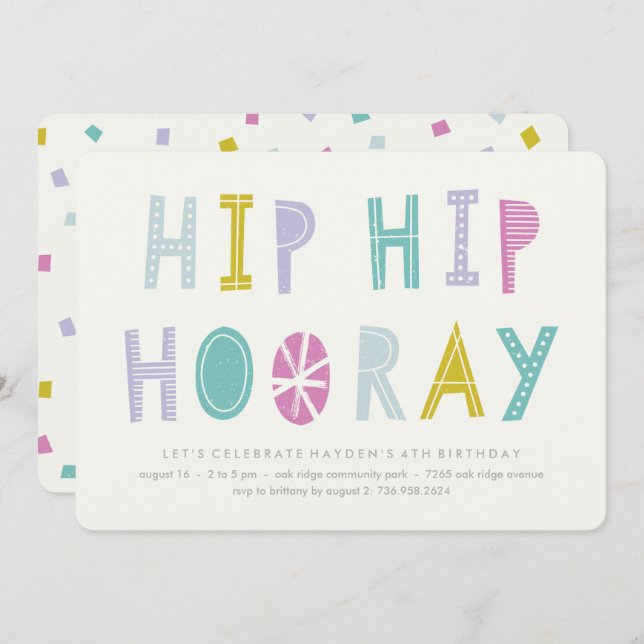 Hip Hip Hooray Anniversaire Invitation - Lime (Devant / Derrière)