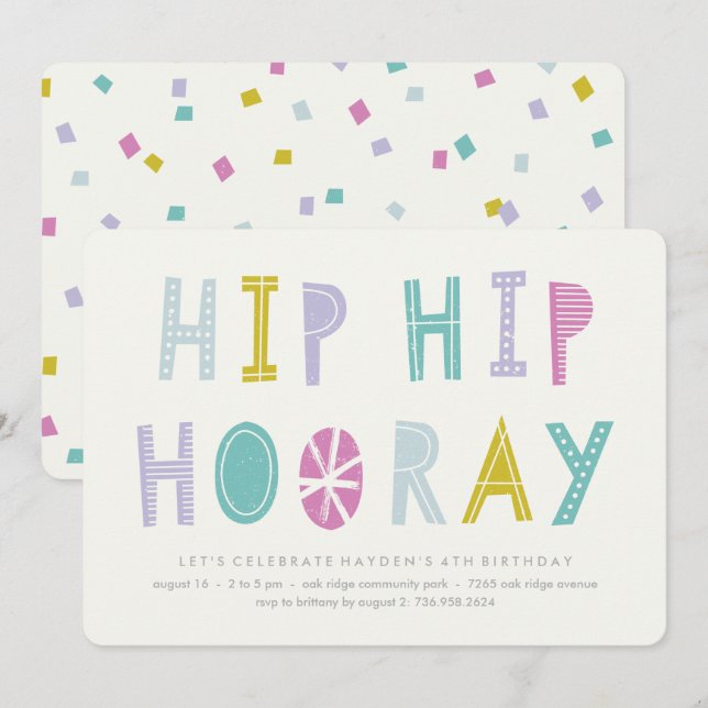 Hip Hip Hooray Birthday Invitation - Lime (Front/Back)