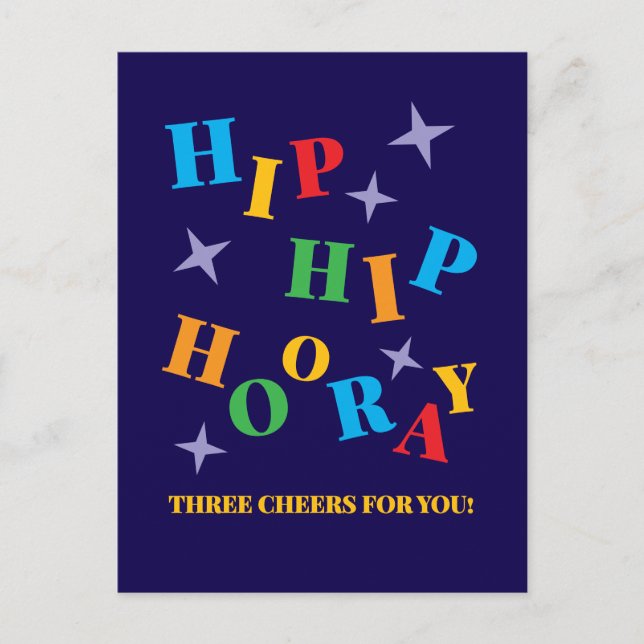 Hip Hip Hooray Colourful Congratulations Postcard (Front)