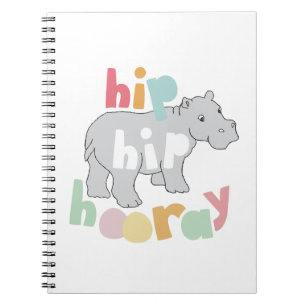 Hip Hip Hooray Gray Hippo Drawing Cute Animal Art Notebook