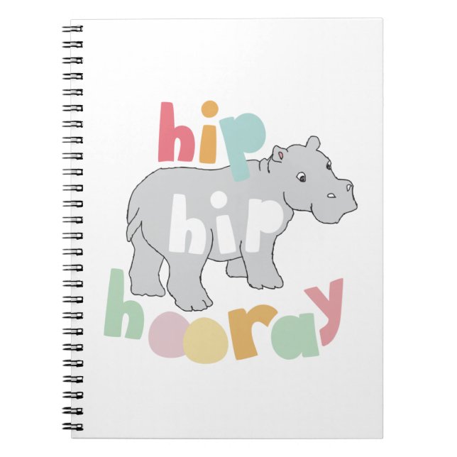 Hip Hip Hooray Gray Hippo Drawing Cute Animal Art Notebook (Front)