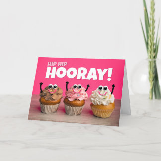 Hip Hip Hooray Happy Birthday Cupcakes Holiday Card