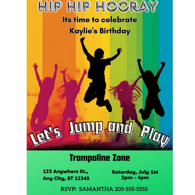 Hip Hip Hooray! Let's Bounce: Trampoline Park  Invitation (Creator Uploaded)