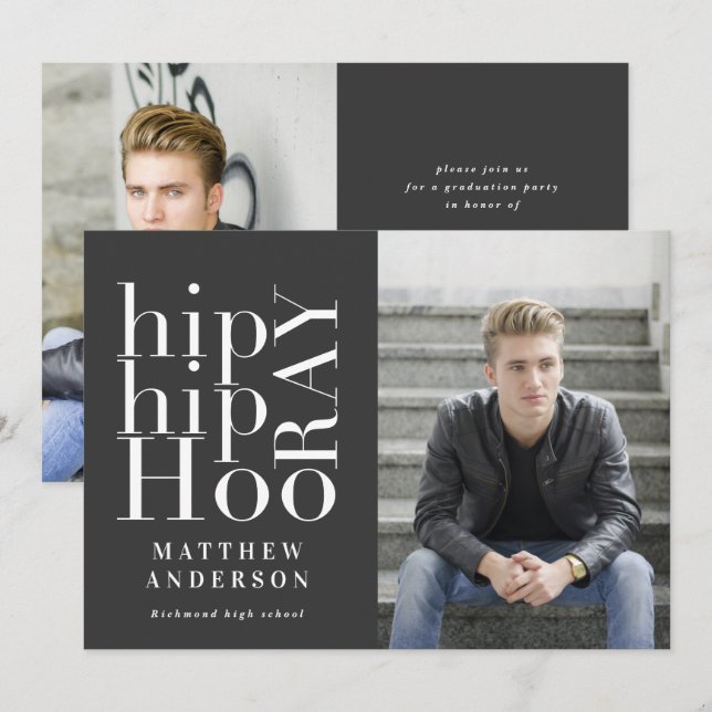 Hip hip hooray photo graduation party multi photo  announcement (Front/Back)