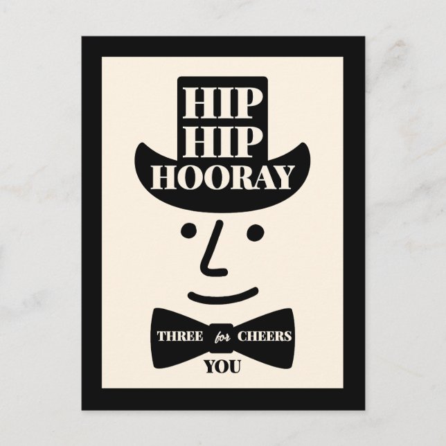 Hip Hip Hooray Three Cheers for You Typography Postcard (Front)