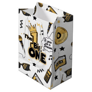 Hip Hop 1st Birthday   The Big ONE Black & Gold Medium Gift Bag