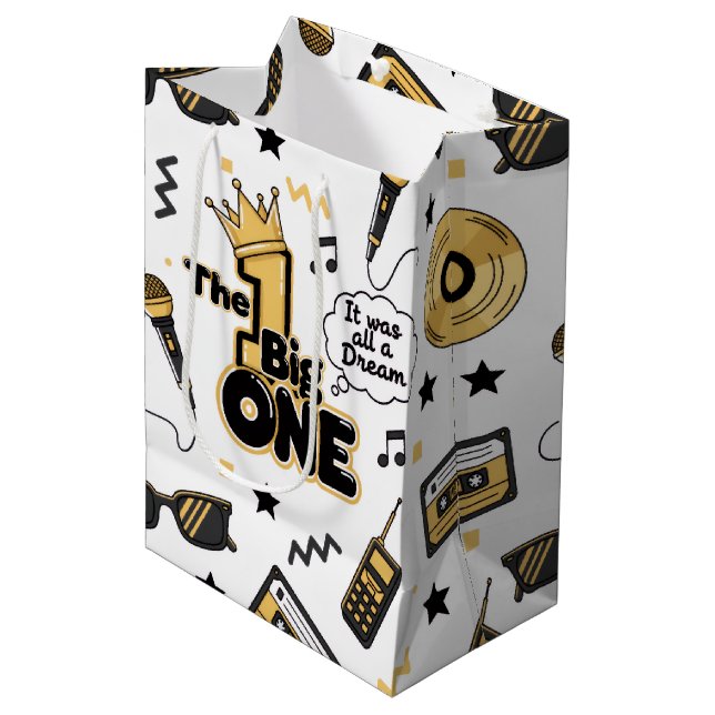 Hip Hop 1st Birthday | The Big ONE Black & Gold Medium Gift Bag (Front Angled)