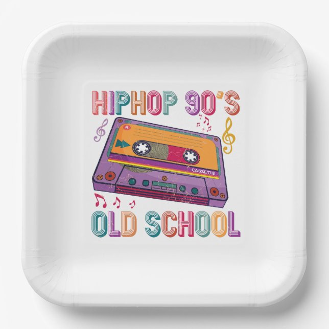 Hip Hop 90's Old School Cassette Player Birthday  Paper Plate (Front)