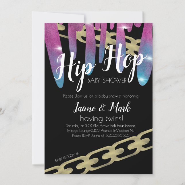 Hip Hop Baby Shower Faux Glitter Pink Dripping Invitation (Front)