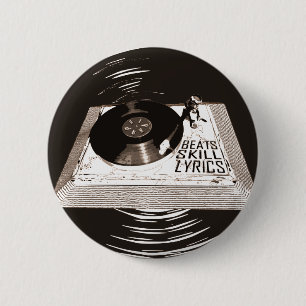 HIP HOP BEATS SKILL LYRICS ON TURNTABLE 2 INCH ROUND BUTTON