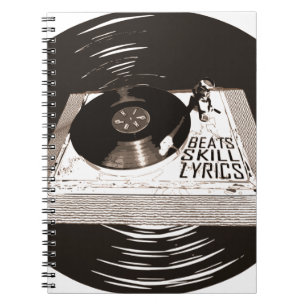HIP HOP BEATS SKILL LYRICS ON TURNTABLE NOTEBOOK