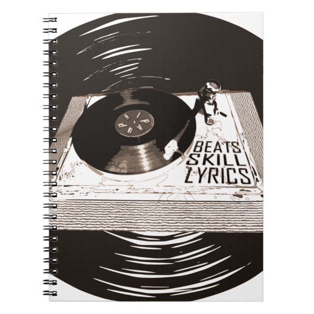 HIP HOP BEATS SKILL LYRICS ON TURNTABLE NOTEBOOK (Front)