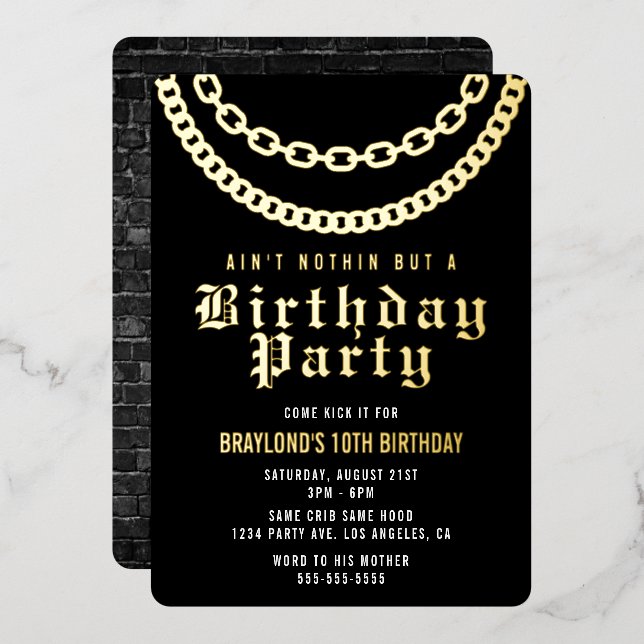Hip Hop Birthday Invitation with Real Foil (Front/Back)
