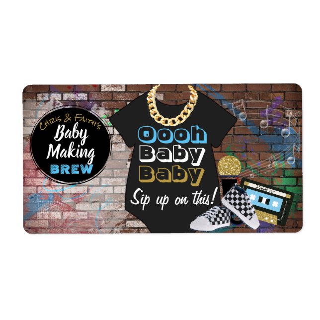 Hip Hop {BOY} Baby Shower Mini Champagne Labels (Front)