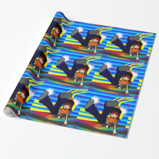 Hip Hop Break Dancing Kid Wrapping Paper (Unrolled)