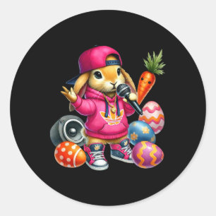 Hip Hop Bunny Easter Eggs Microphone Vibe Classic Round Sticker