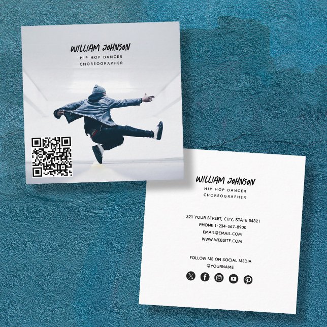 Hip Hop Choreographer Photo QR Code Social Media Square Business Card (Hip Hop Choreographer Photo QR Code Social Media Square Business Card)