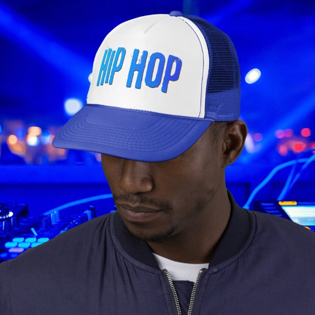 Hip hop dance music neon blue trucker hat (Creator Uploaded)