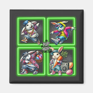 Hip Hop Easter Bunny Buddies, Neon Green   Magnet