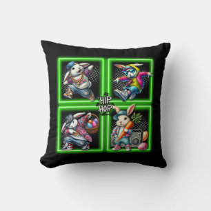 Hip Hop Easter Bunny Buddies, Neon Green Throw Pillow