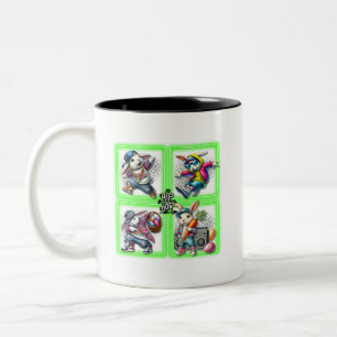 Hip Hop Easter Bunny Buddies, Neon Green Two-Tone Coffee Mug