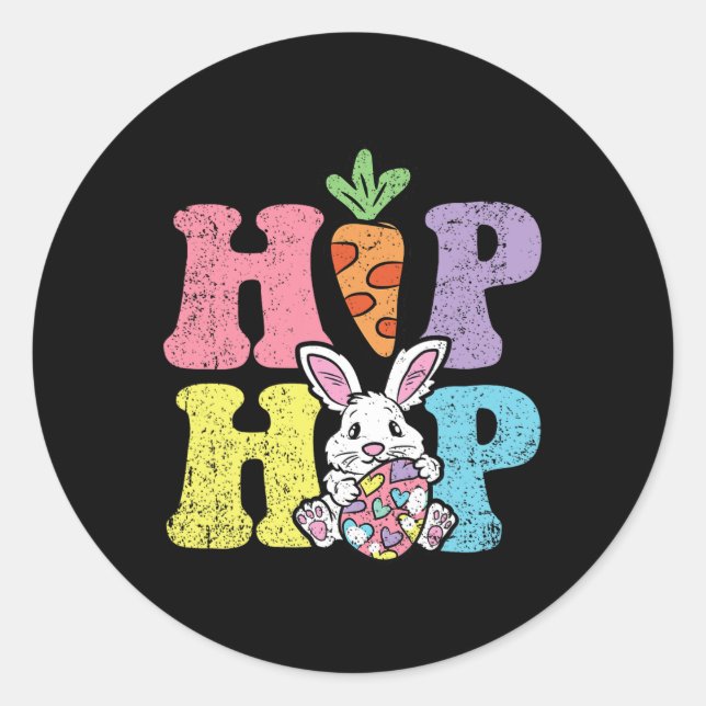 Hip Hop Easter Bunny Egg Hunting Rabbit Spring  Classic Round Sticker (Front)