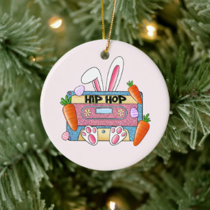Hip-Hop Easter Bunny Mixtape – Retro Cassette Ceramic Ornament
