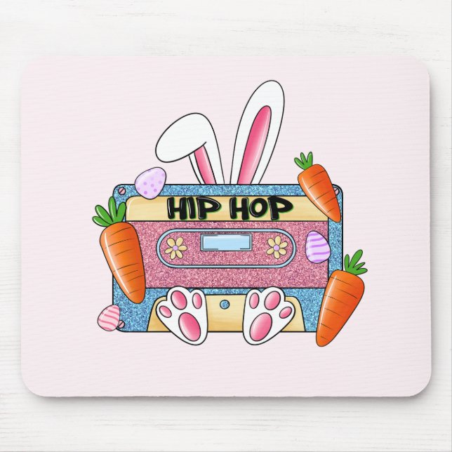 Hip-Hop Easter Bunny Mixtape – Retro Cassette Mouse Pad (Front)