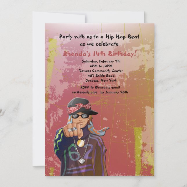 Hip hop Fille Anniversaire Fête Invitation (Devant)