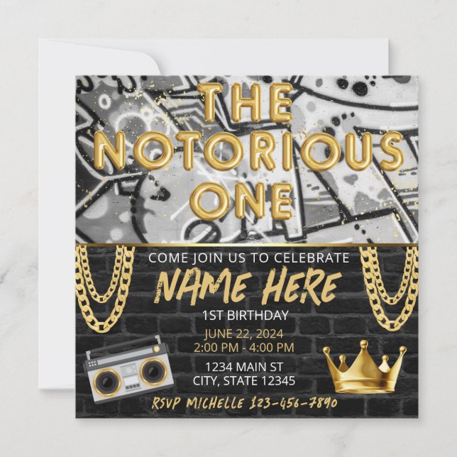 Hip Hop First Birthday Invitation  (Front)