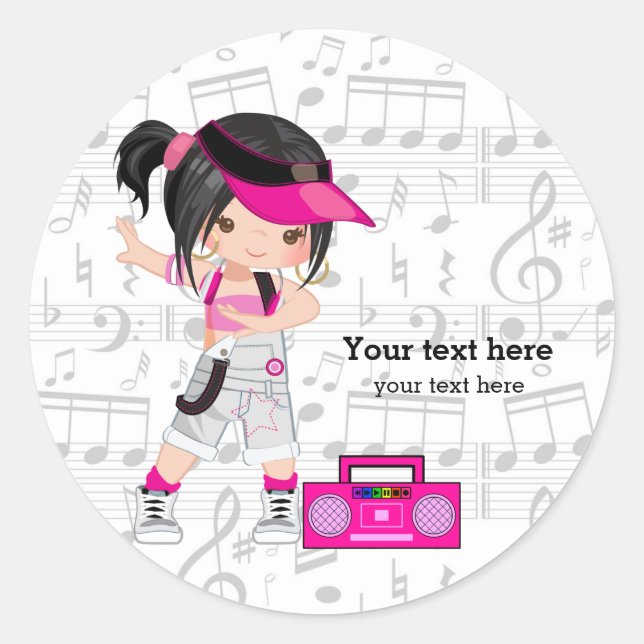 Hip hop girl classic round sticker (Front)