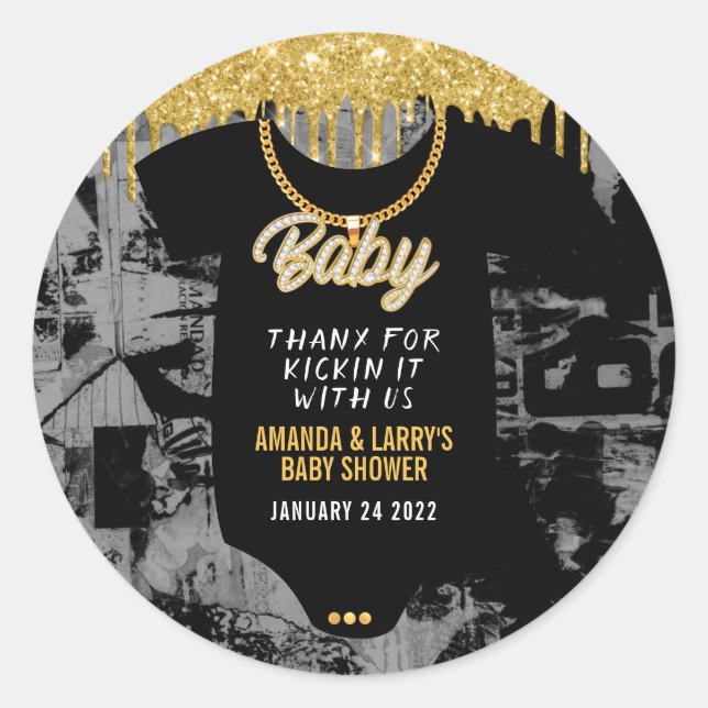 Hip Hop Gold Chain Baby Shower  Classic Round Sticker (Front)