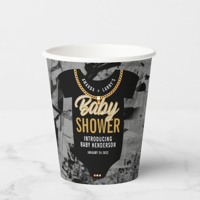 Hip Hop Gold Chain Baby Shower Paper Cups (Front)