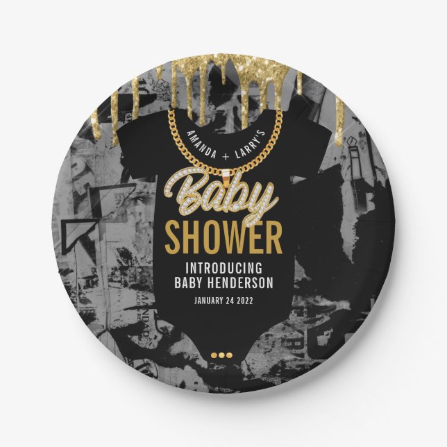Hip Hop Gold Chain Baby Shower Paper Plate (Front)