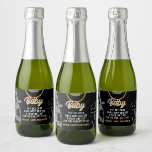 Hip Hop Gold Chain Baby Shower Sparkling Wine Label