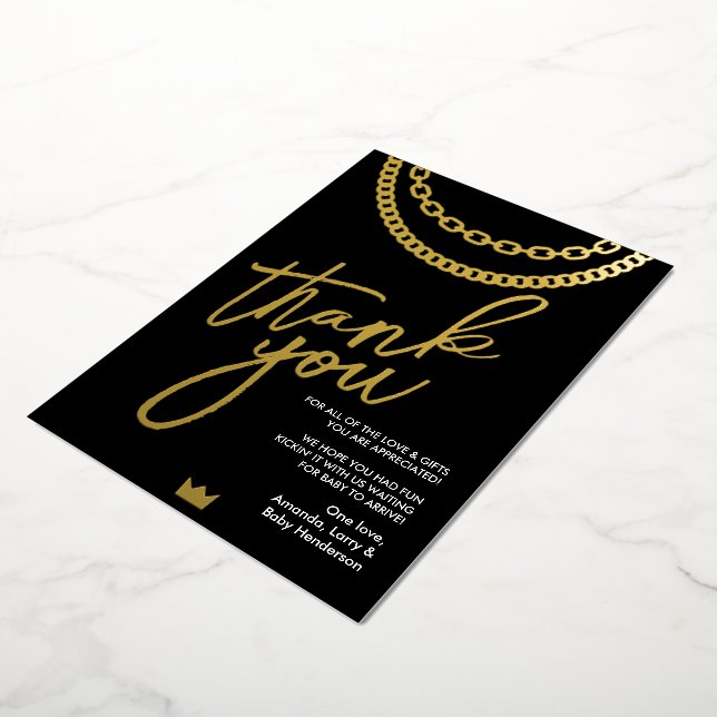 Hip Hop Gold Chain Baby Shower Thank You Card (Rotated)