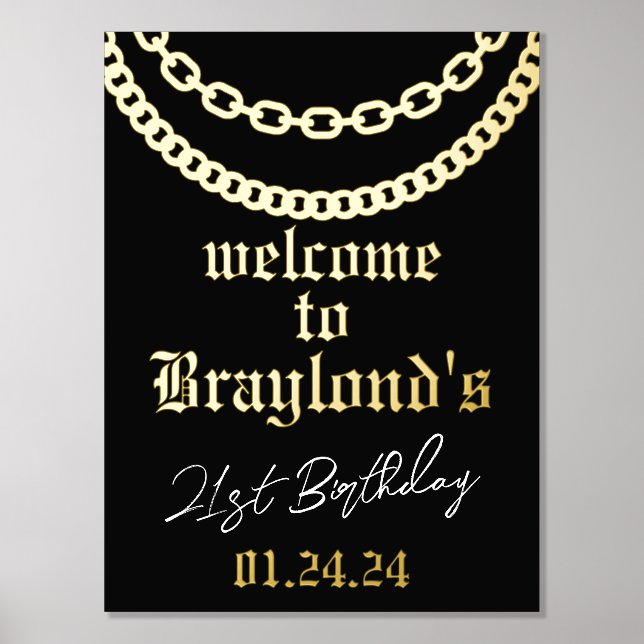 Hip Hop Gold Cuban Link Chain Foil Welcome Sign (Front)
