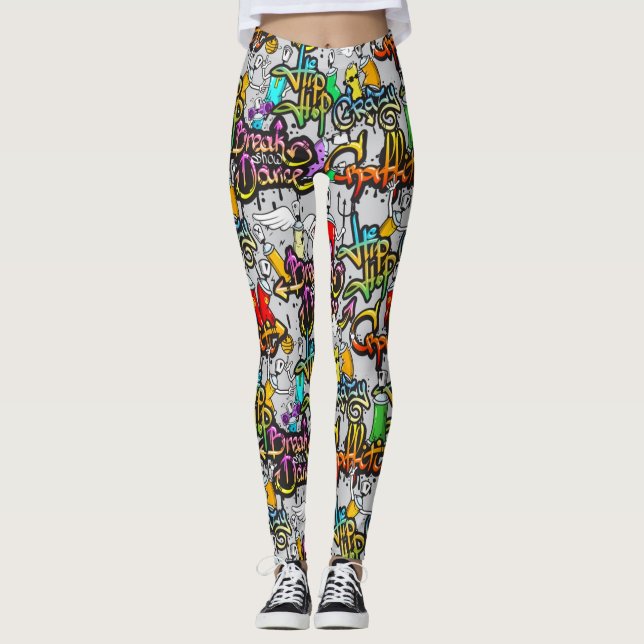 Hip Hop Graffiti Pattern Leggings (Front)